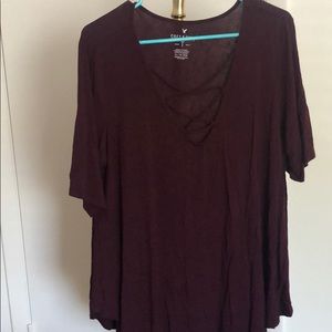 Maroon lace up front shirt from American eagle